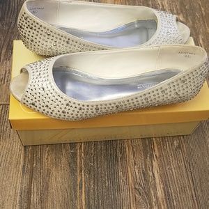 Studded Sparkle Peep Toe Wedge